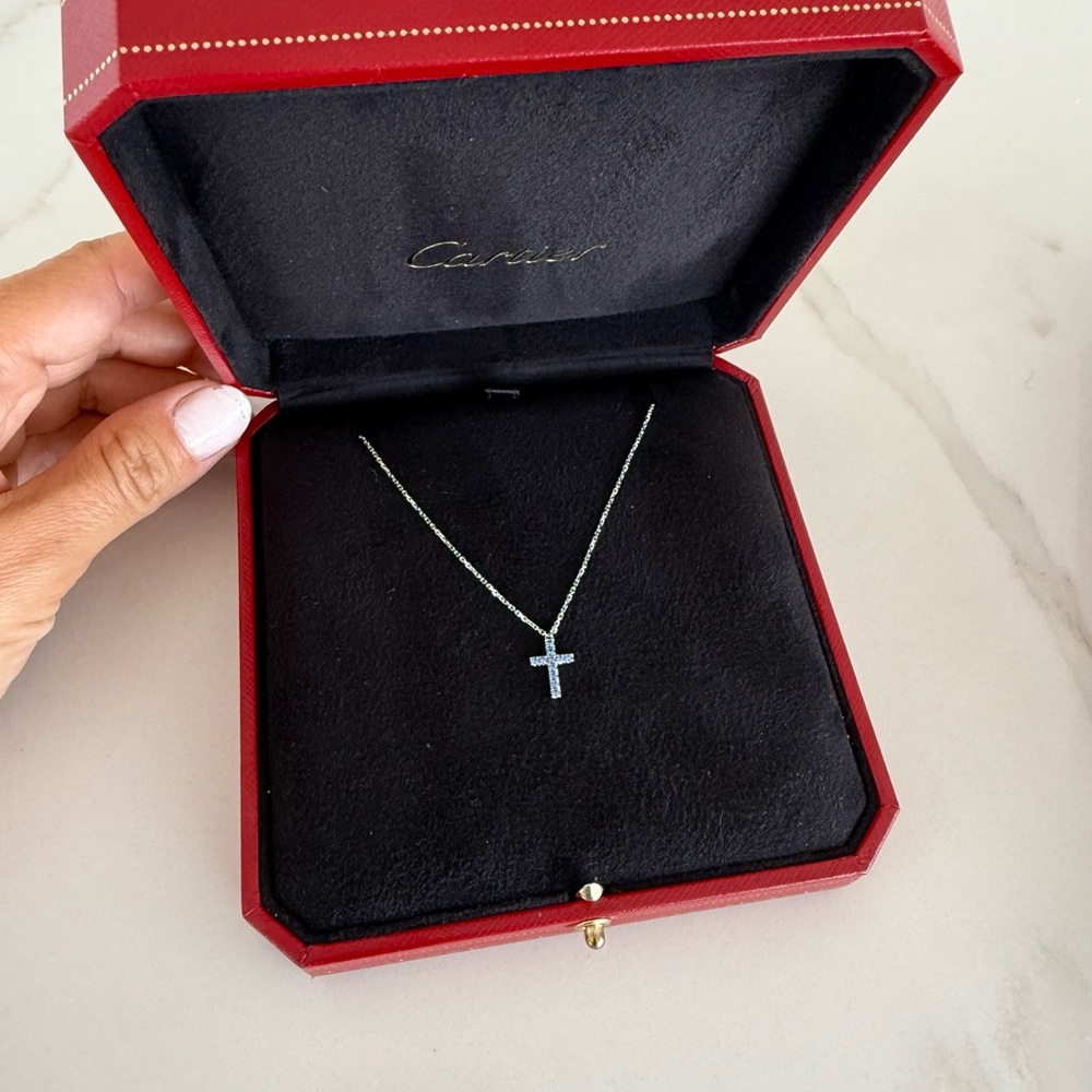 Cartier Cross Necklace in 18K white gold with Blue Sapphires